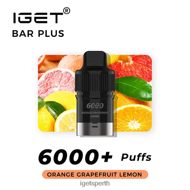 Nicotine Free IGET Bar Plus Pod 6000 Puffs 40Z8380 Orange Grapefruit Lemon