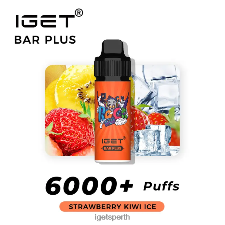 Nicotine Free IGET Bar Plus Vape Kit 40Z8368 Strawberry Kiwi Ice