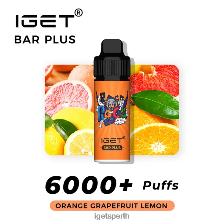 Nicotine Free IGET Bar Plus Vape Kit 40Z8372 Orange Grapefruit Lemon