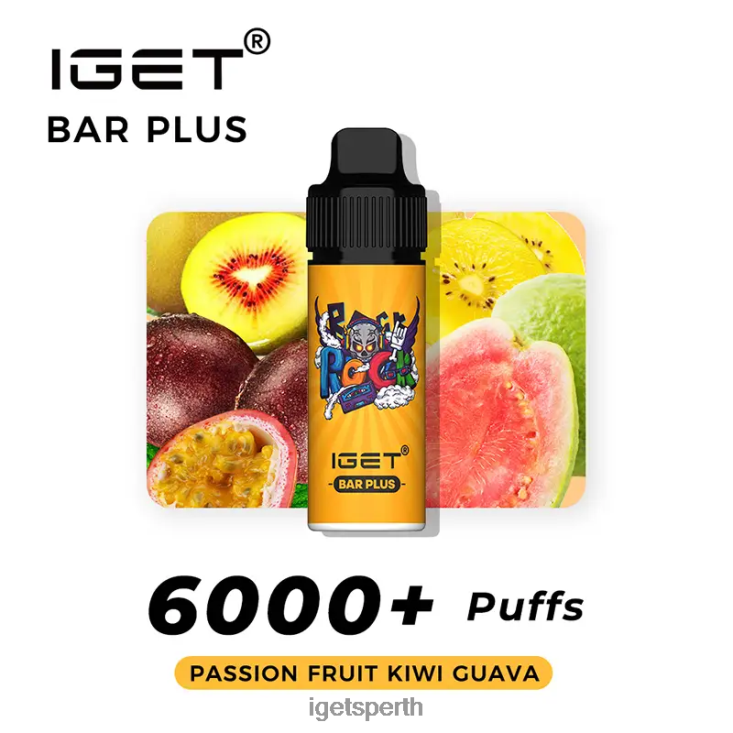 Nicotine Free IGET Bar Plus Vape Kit 40Z8375 Passion Fruit Kiwi Guava